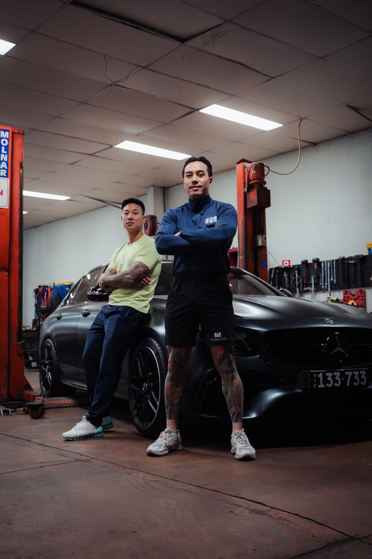 Flowstate Department campaign, two men in black outerwear